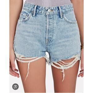 GRLFRND The Helena High Rise Cut Off Distressed Shorts in Newport